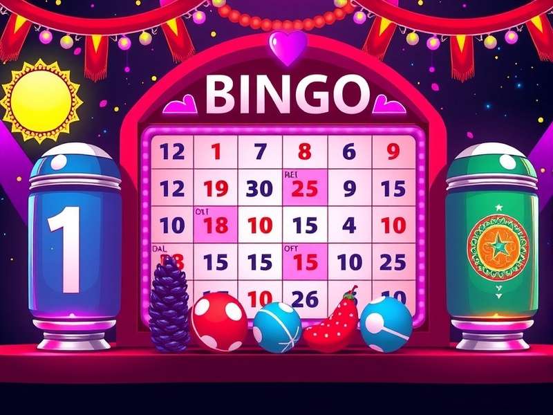 Bingo Game Logo with bingo balls and cards