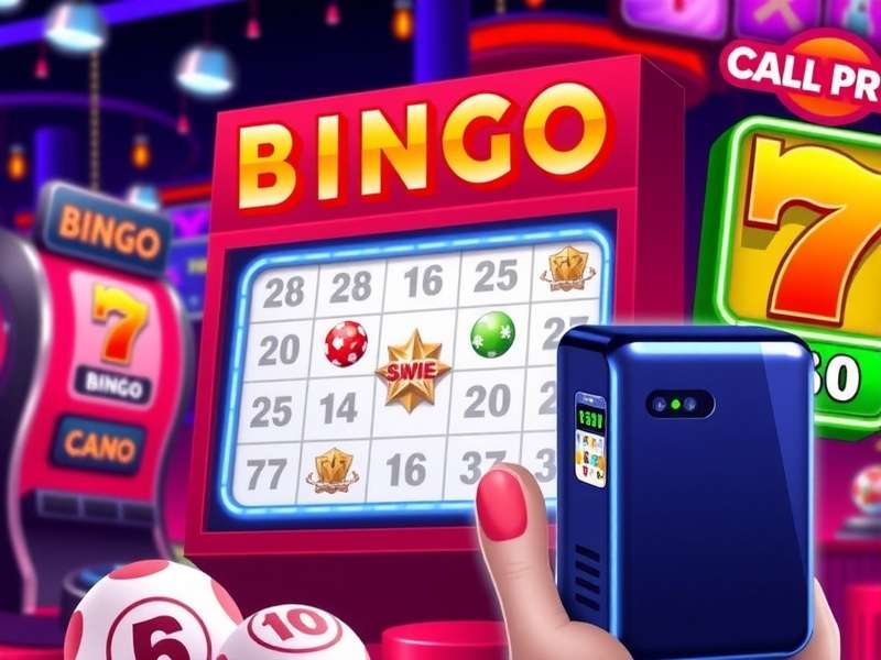 A professional online bingo caller's home studio setup with dual monitors, microphone, and lighting