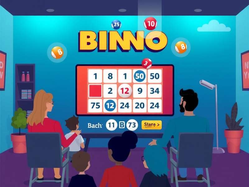 A diverse group of people laughing and playing virtual bingo on their devices