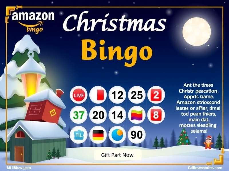 Festive Christmas Bingo game setup with cards, daubers, and decorations