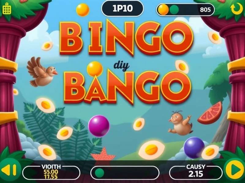 A vibrant bingo hall with players using a digital bingo generator