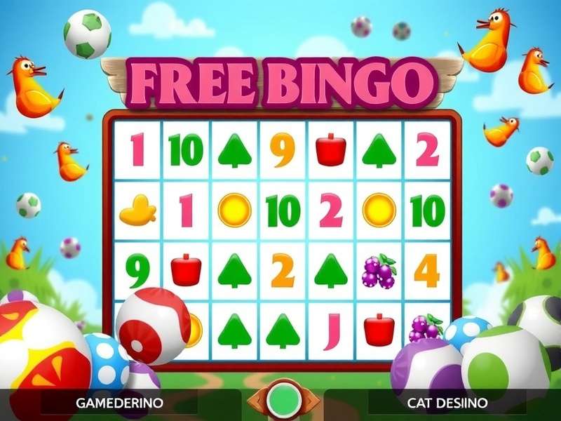 Colorful bingo balls and cards arranged on a digital interface