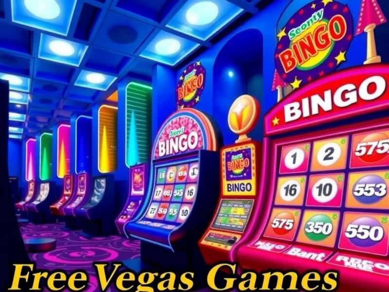 Vibrant Las Vegas Bingo Hall with players celebrating a win