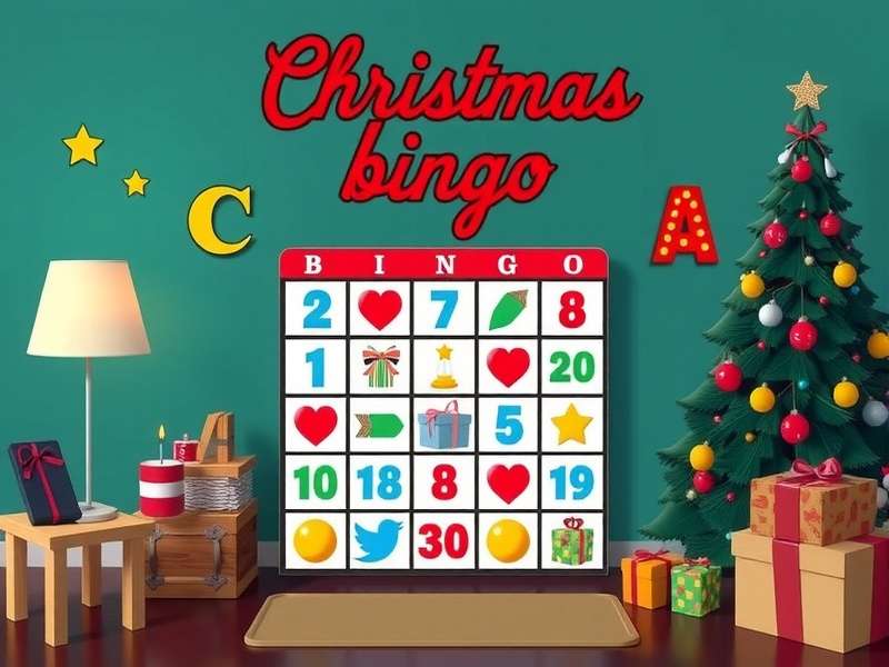 Family playing Christmas Bingo game with handmade cards