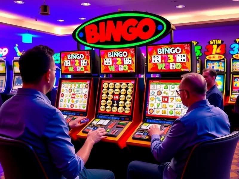 A lively in-person Bingo game session with people socializing and playing