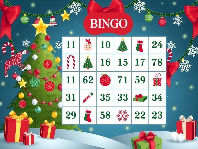 Christmas Bingo Game Printable cards featuring Santa, Christmas tree, gifts, and Indian festive elements