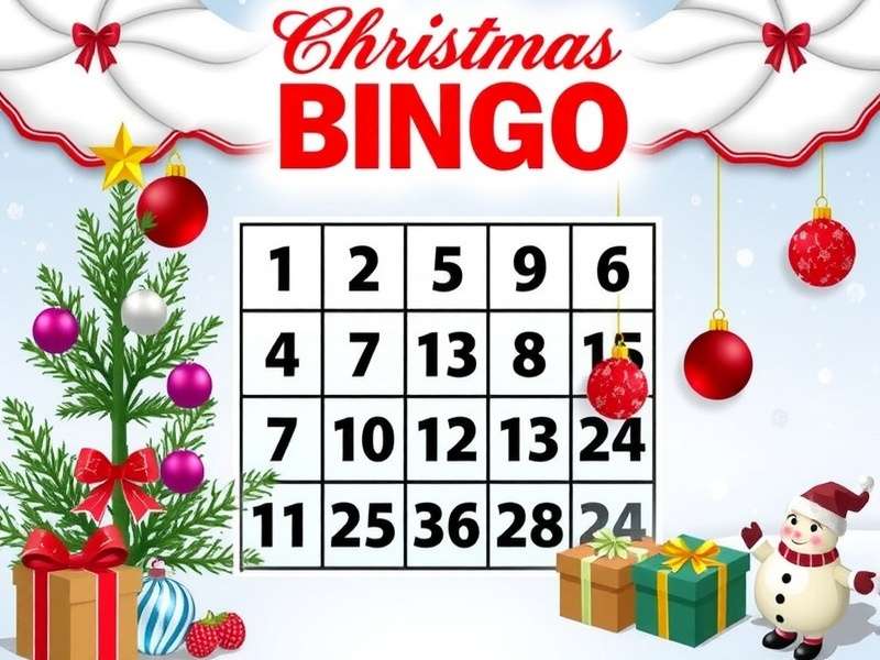 A group of adults playing Christmas Bingo Game at a festive party in India, with bingo cards and Christmas decorations