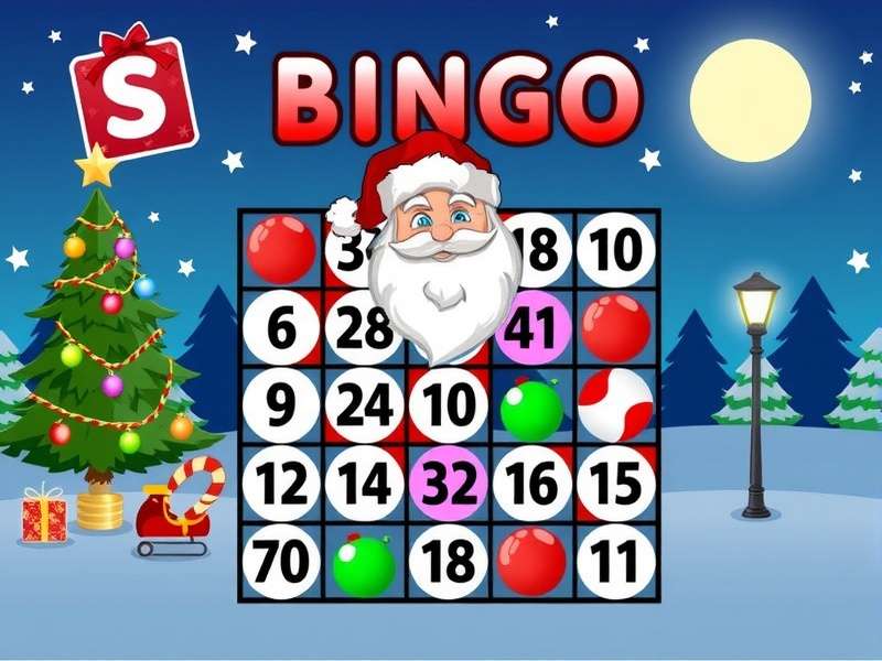 Christmas Santa Bingo Game – festive banner with Santa, bingo cards, and Indian family celebrating
