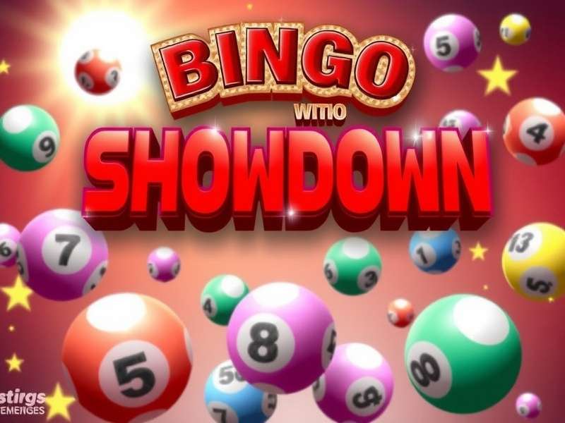 Bingo Showdown free online bingo game interface with colorful cards and daubers